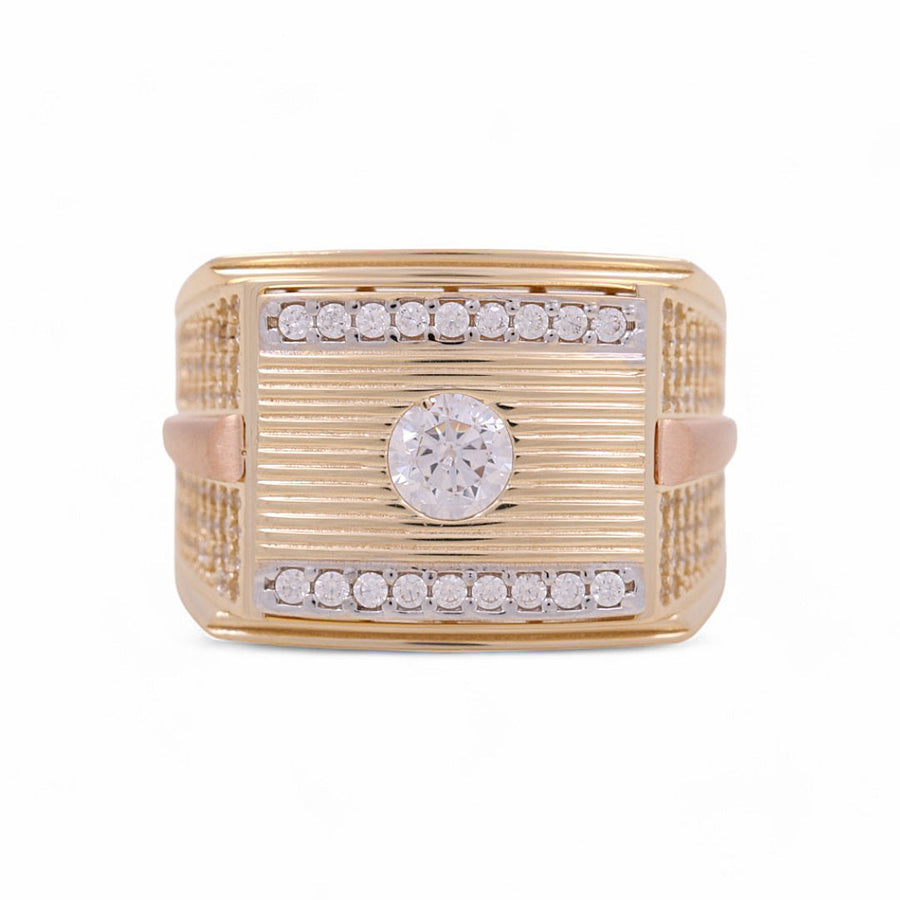 14K Yellow Gold Men's Square Cz Fashion Ring