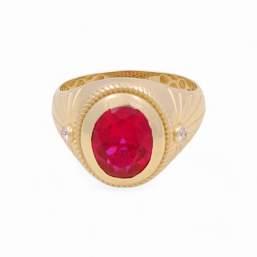 14K Yellow Gold Men's  Oval Red Stone Fashion Ring