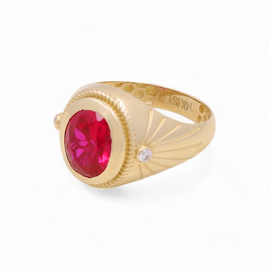 14K Yellow Gold Men's  Oval Red Stone Fashion Ring