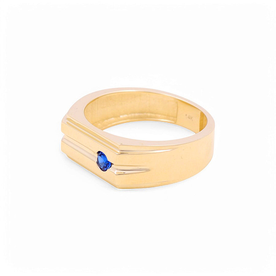 14K Yellow  Gold  Fashion Blue  Men's  Ring