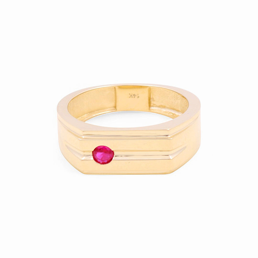 14K Yellow  Gold  Red Fashion  Men's  Ring