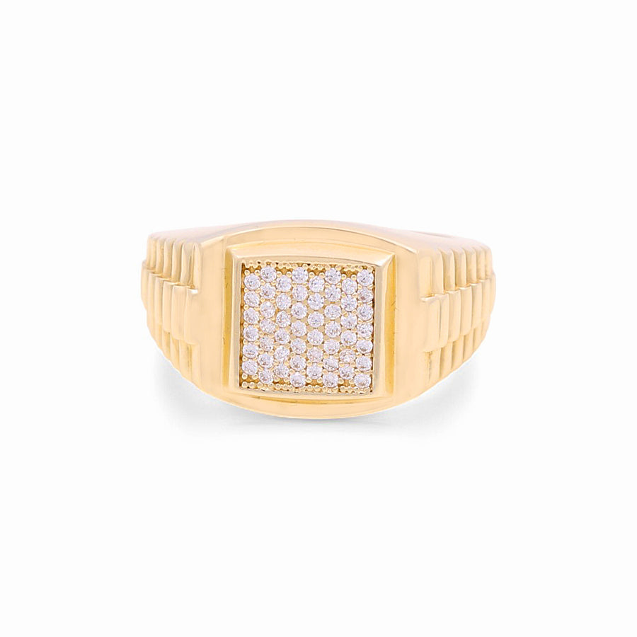 14K Yellow  Gold  Square with Cz Fashion  Men's  Ring