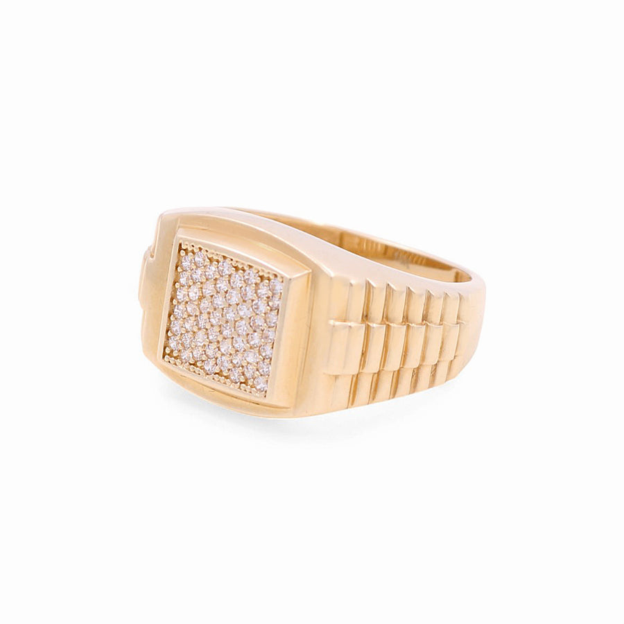 14K Yellow  Gold  Square with Cz Fashion  Men's  Ring