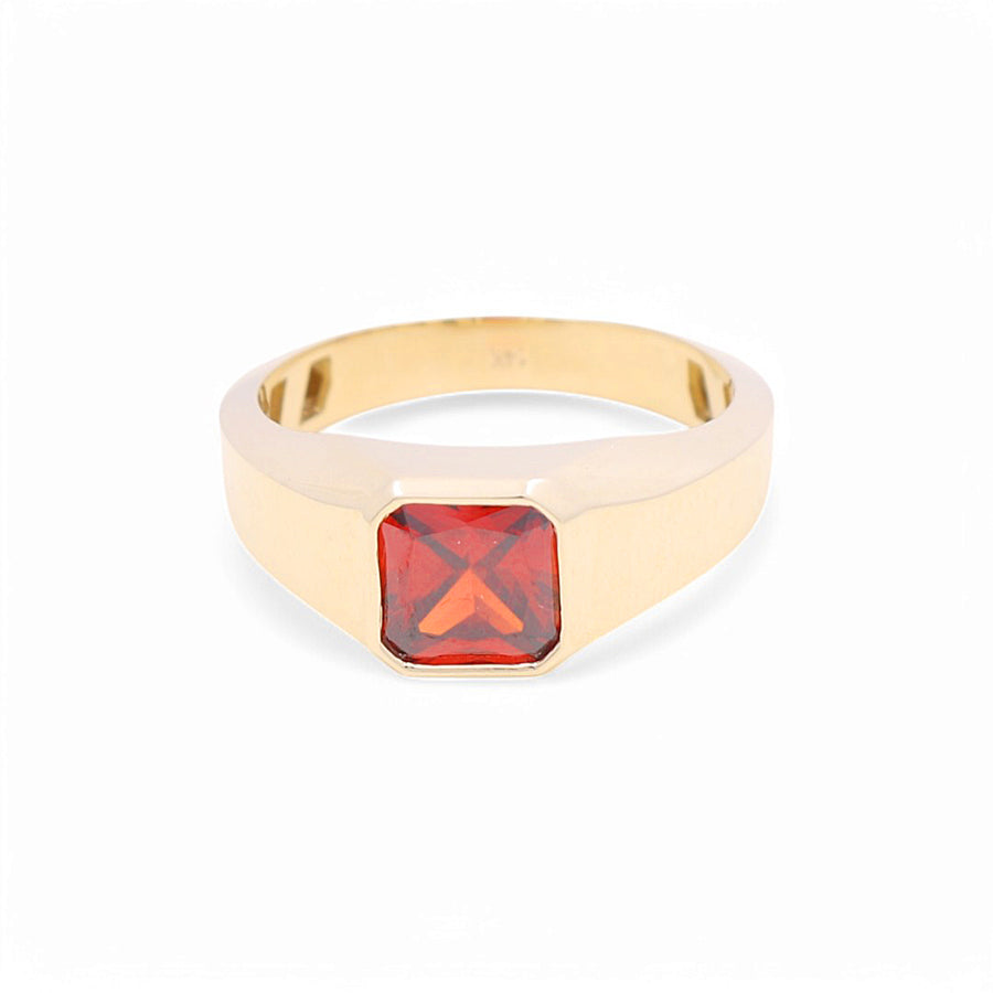 14K Yellow  Gold  Square Orange  Fashion  Men's  Ring