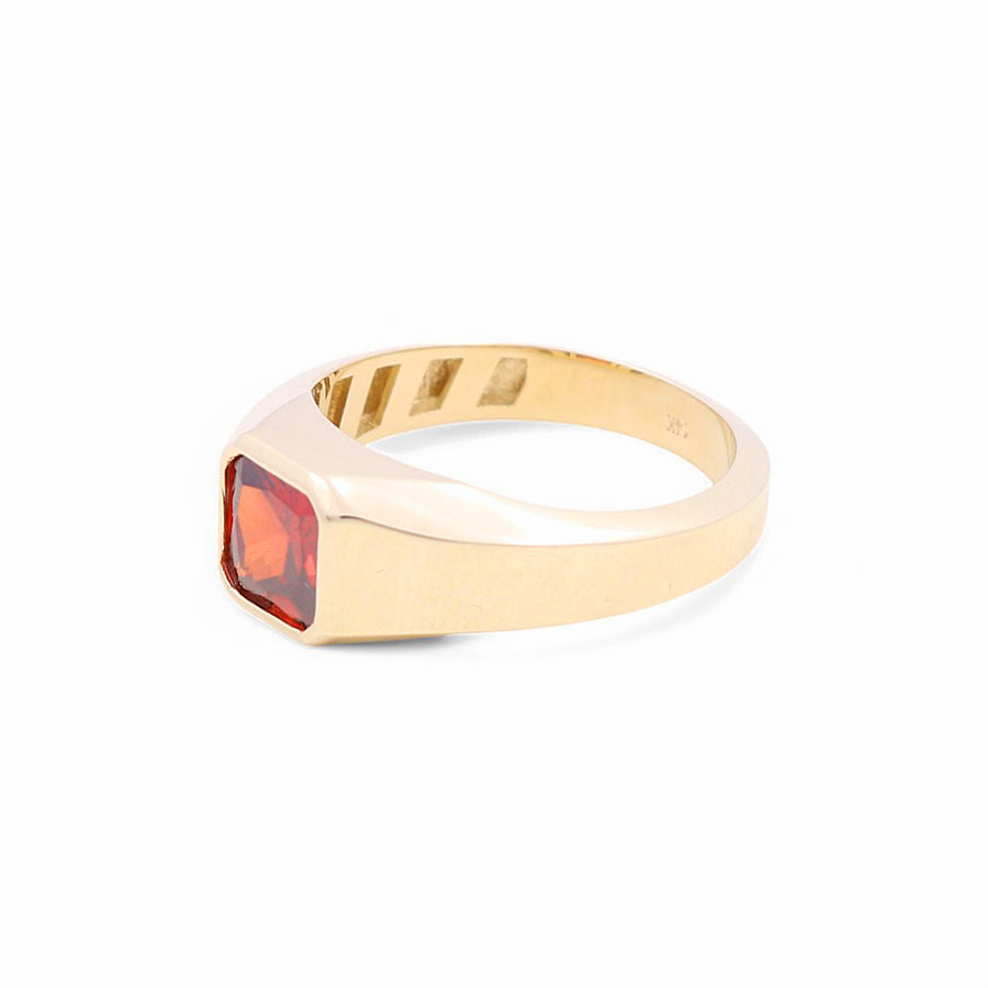 14K Yellow  Gold  Square Orange  Fashion  Men's  Ring