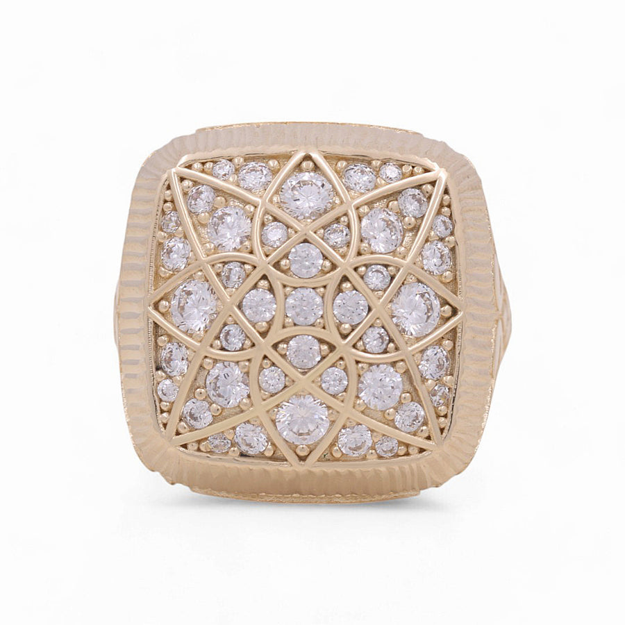 14K Yellow Gold Men's  Square with Cz Fashion Ring