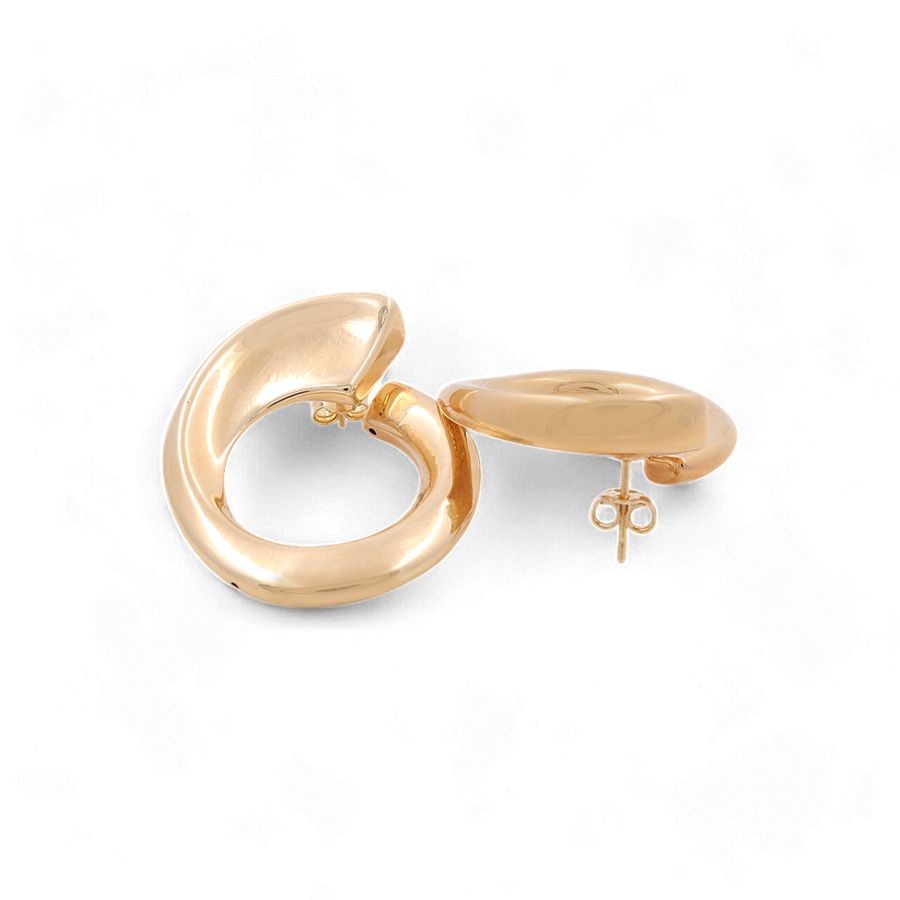 A pair of Miral Jewelry's 14K Yellow Gold Large Stud Women's Earrings displayed against a plain white background, perfect for complementing any ensemble.