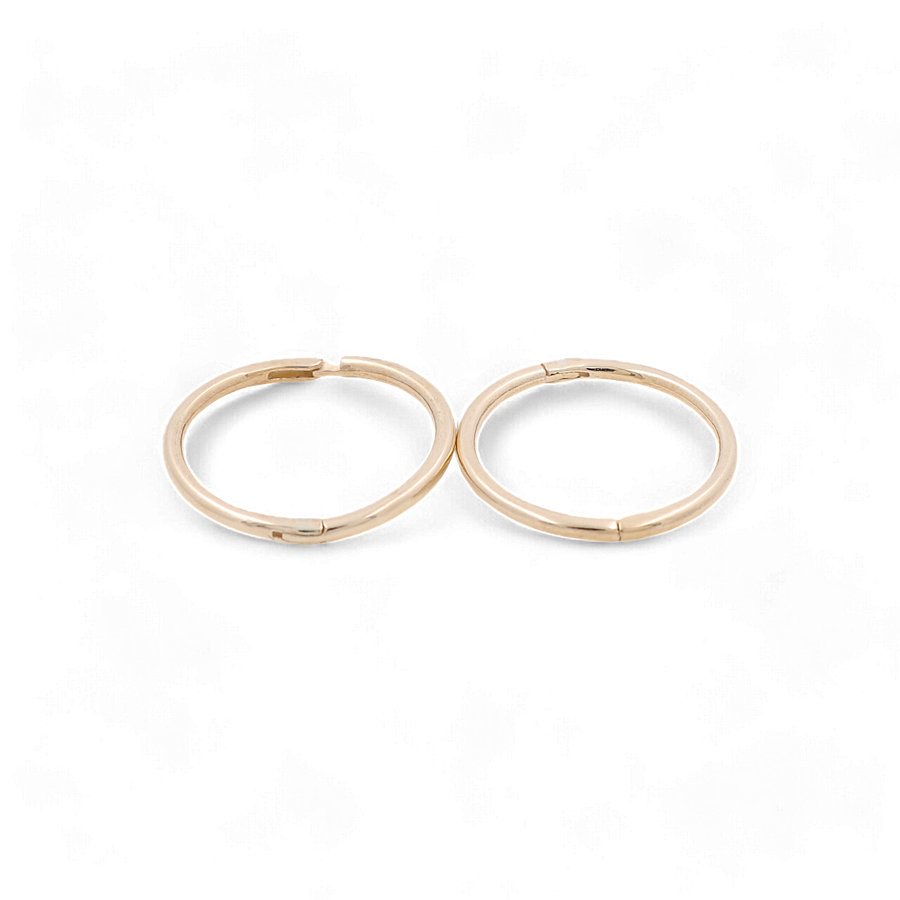 A pair of small, simple 14K Yellow Fashion Hoops Earrings by Miral Jewelry, with a gold finish on a white background, perfect for any jewelry collection.