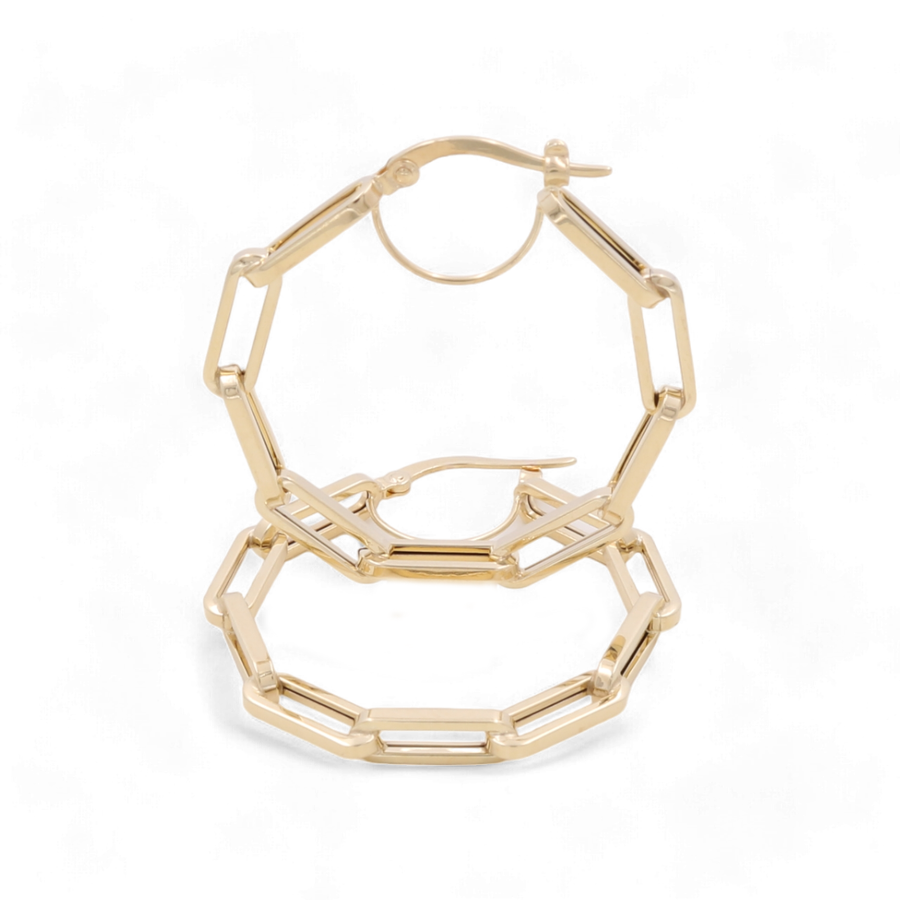 14K Yellow Fashion Link Hoop Earrings by Miral Jewelry, crafted from high-quality materials, displayed on a white background.