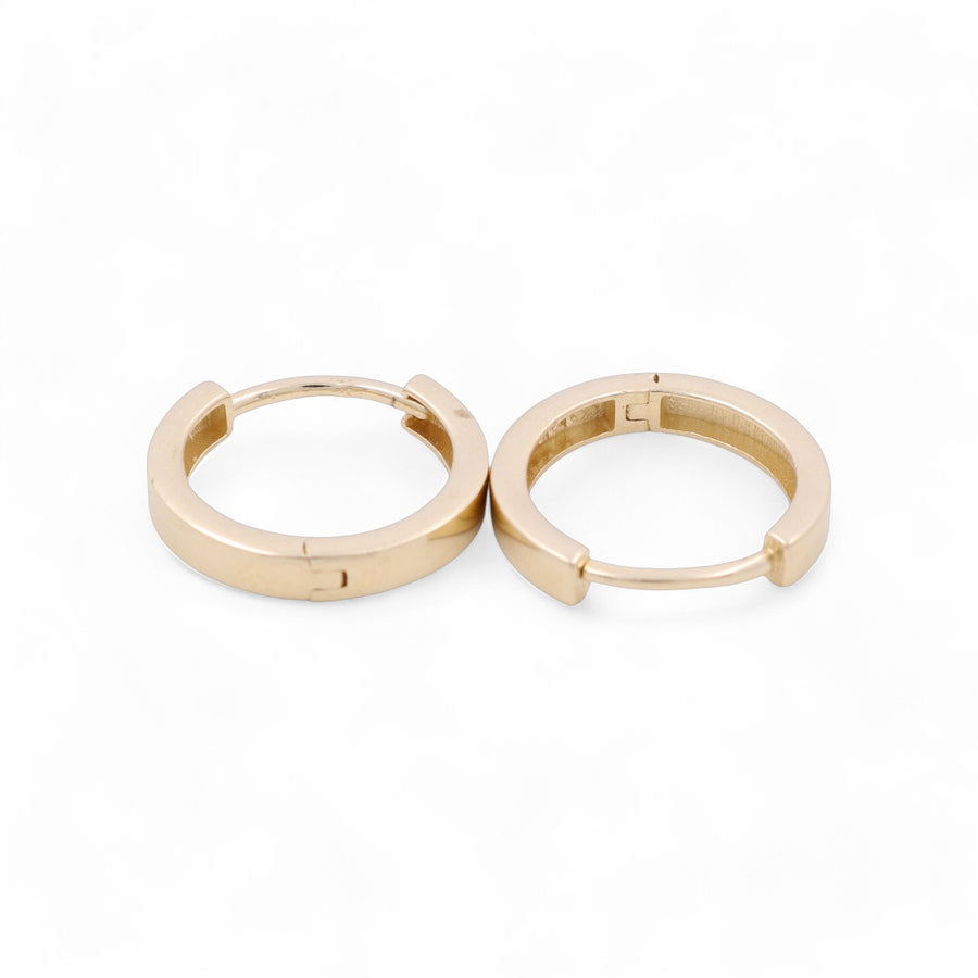 A pair of Miral Jewelry's 14K Yellow Fashion Hoop Earrings with a flat design, displayed side by side on a white background, epitomizing elegant jewelry.