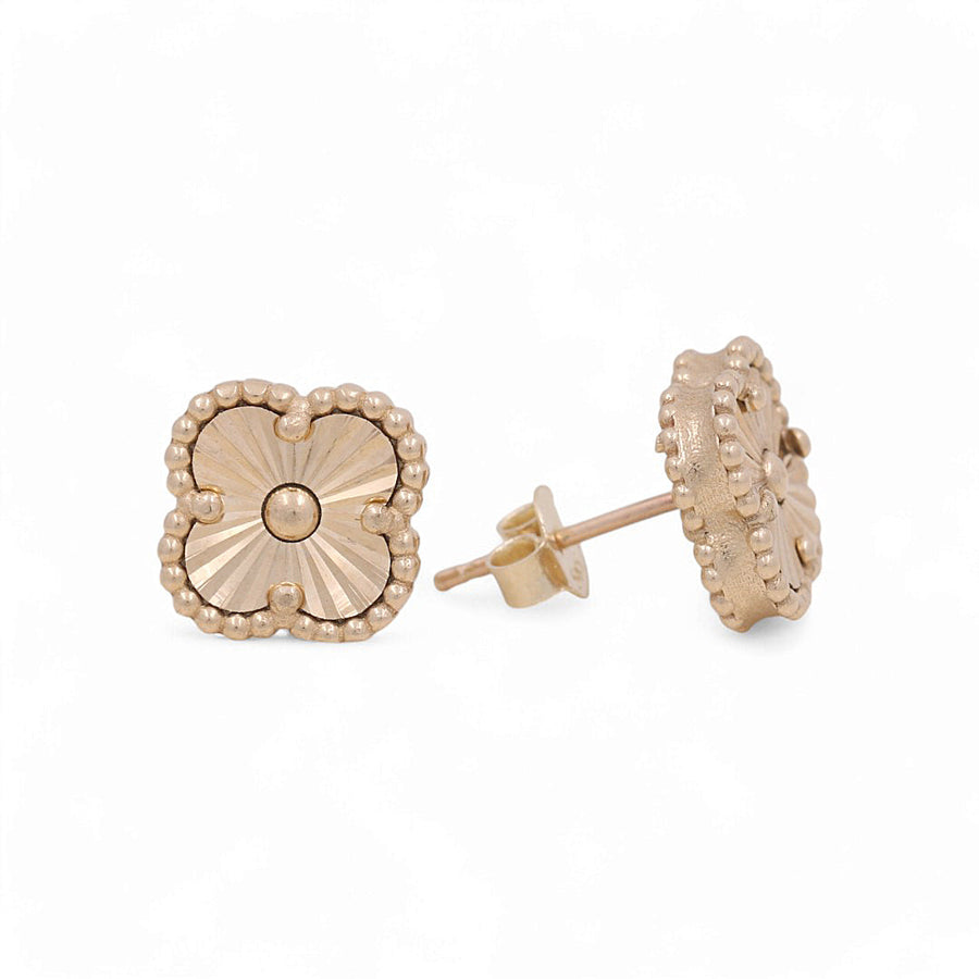 14K Yellow Gold Fashion Flower Women's  Stones Earrings