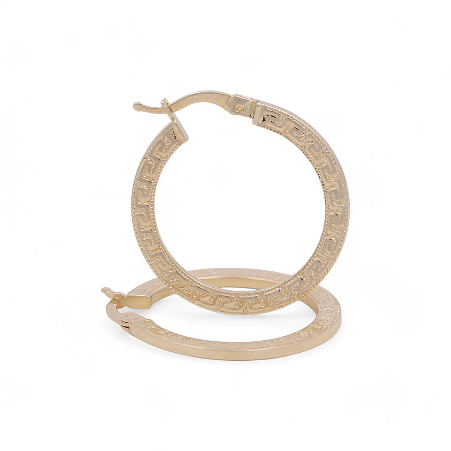 14K Yellow Gold Greek Hoop Earrings