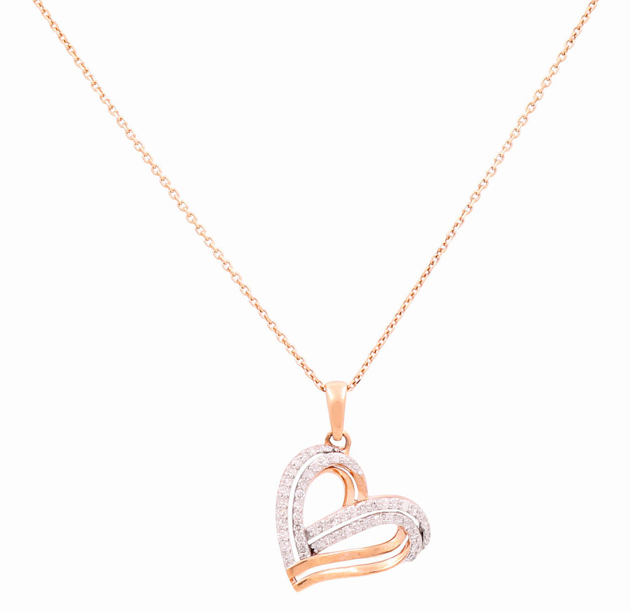 Rose Gold Necklace with Heart Pendant 10K with 0.33Tw Round Diamonds