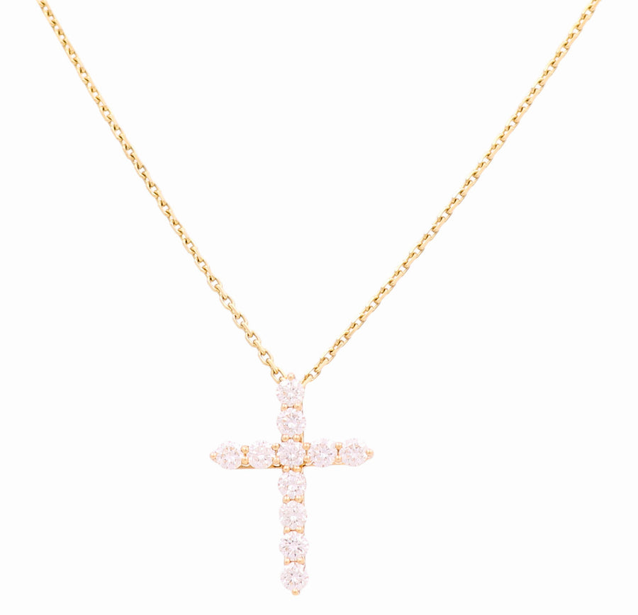 Yellow Gold Necklace with Cross Pendant 14K with 0.50Tw Round Diamonds