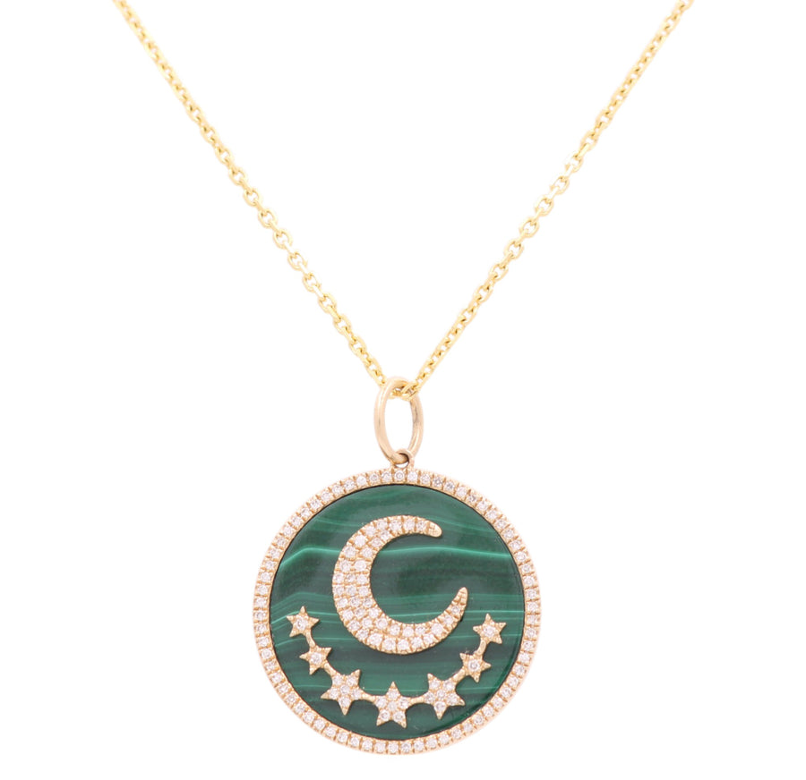 Yellow Gold Necklace with Moon and Stars Pendant 14K with 0.32Tw Round Diamonds