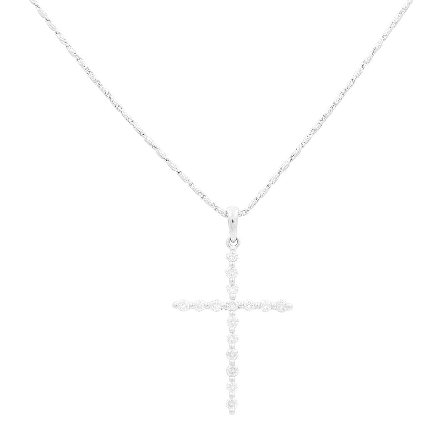 White Gold Necklace with Cross Pendant 14K with 0.35Tw Round Diamonds