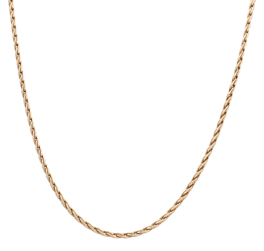 A 20-inch Miral Jewelry 14K Yellow Gold Fancy Link Chain necklace showcasing a delicate, twisted design.