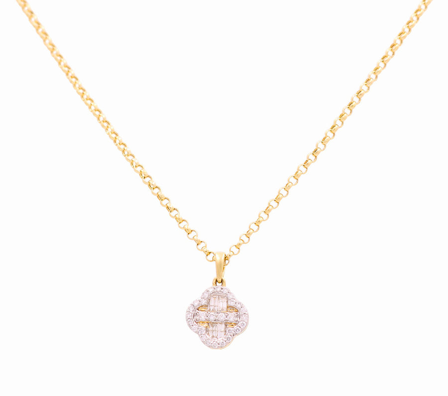 Yellow Gold Necklace with Clover Pendant 14K with 0.33Tw Round Diamonds