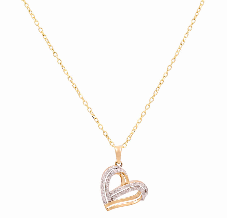 Yellow Gold Necklace with Heart Pendant 10K with 0.33Tw Round Diamonds