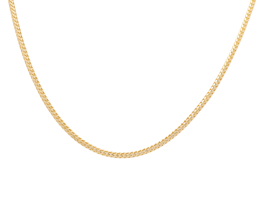 The 14k Yellow Gold Round Box Chain by Miral Jewelry is a simple necklace with a subtle shine, crafted from 14k Yellow Gold and displayed against a plain white background. This elegant piece is a timeless addition to any jewelry collection.