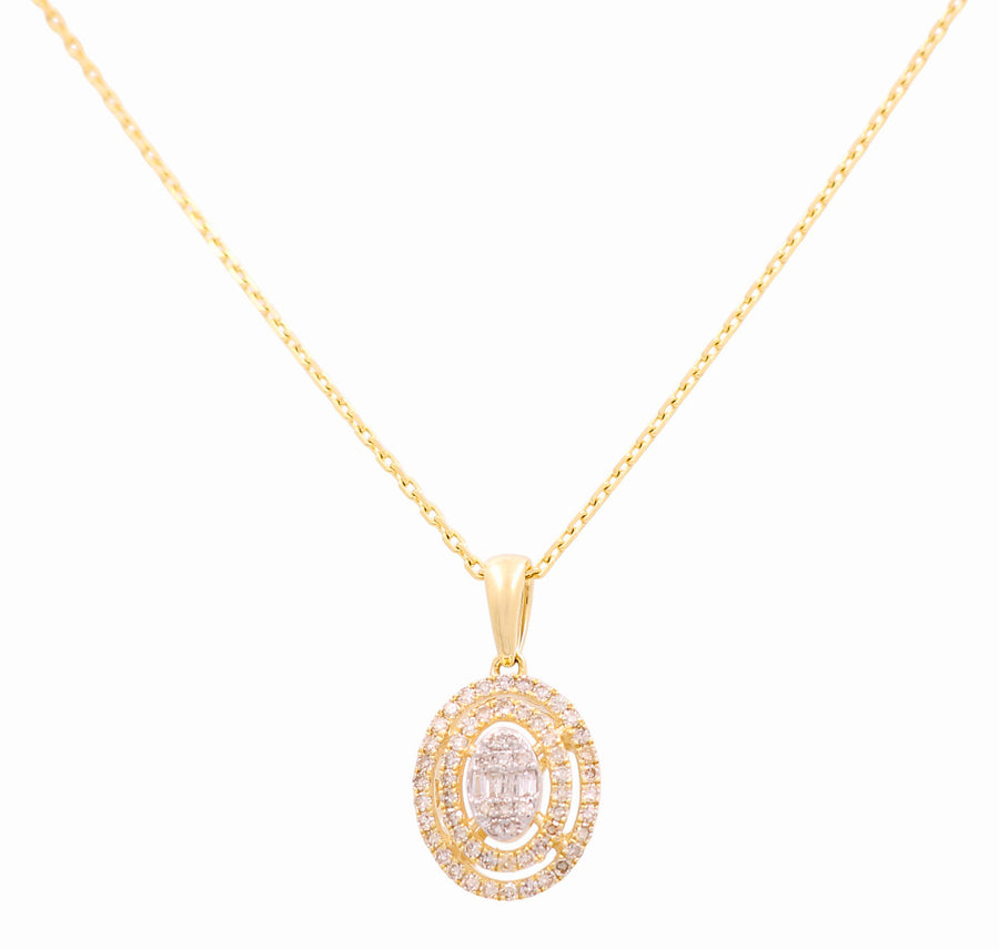 Yellow Gold Necklace with Oval Pendant 10K with 0.33Tw Round Diamonds