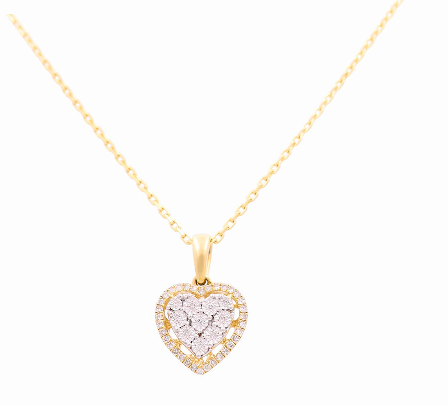 Yellow Gold Necklace with Heart Pendant 10K with 0.12Tw Round Diamonds