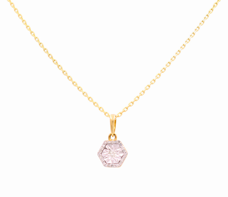 Yellow Gold Necklace with  Pendant 10K with 0.10Tw Round Diamonds