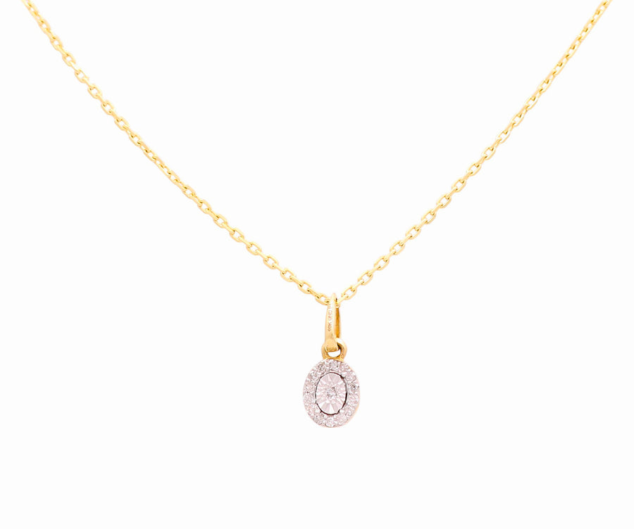 Yellow Gold Necklace with Oval Pendant 10K with 0.08Tw Round Diamonds