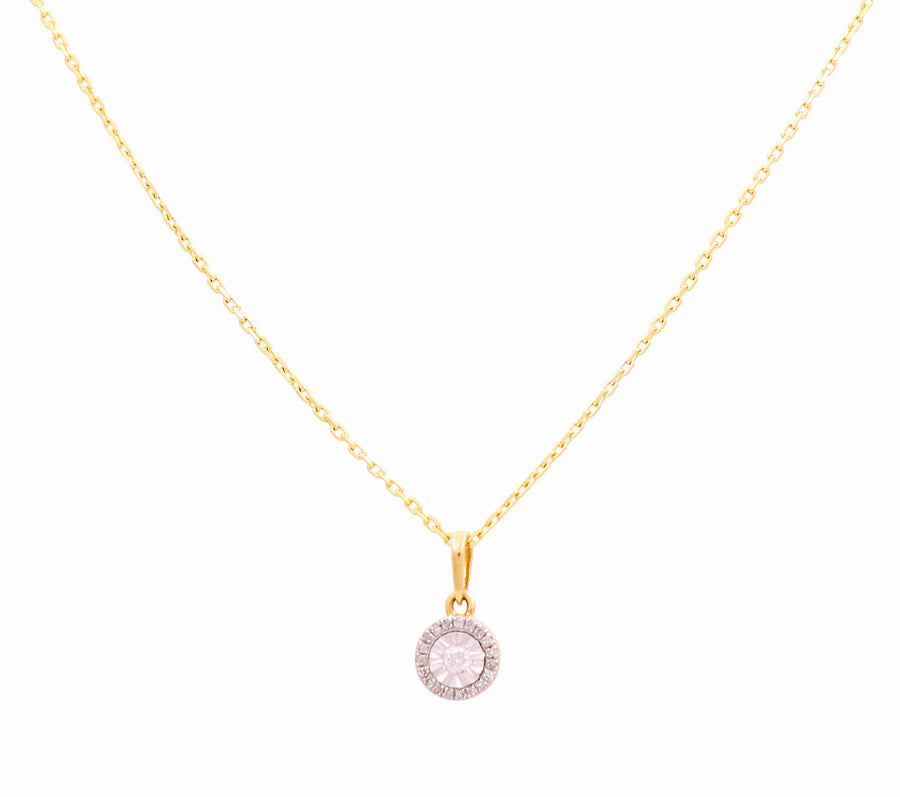 Yellow Gold Necklace with Round Diamond Pendant 10K with 0.10Tw Round Diamonds