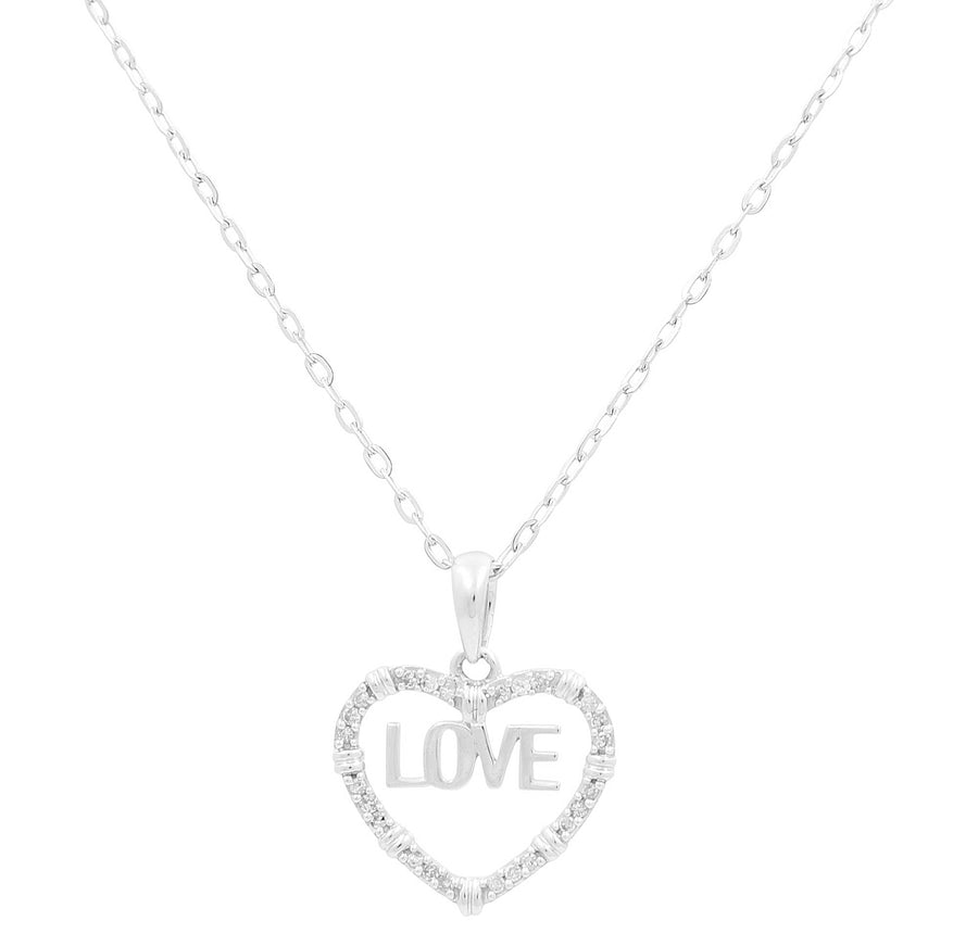 White Gold Necklace with Love Heart Pendant 10K with 0.16Tw Round Diamonds