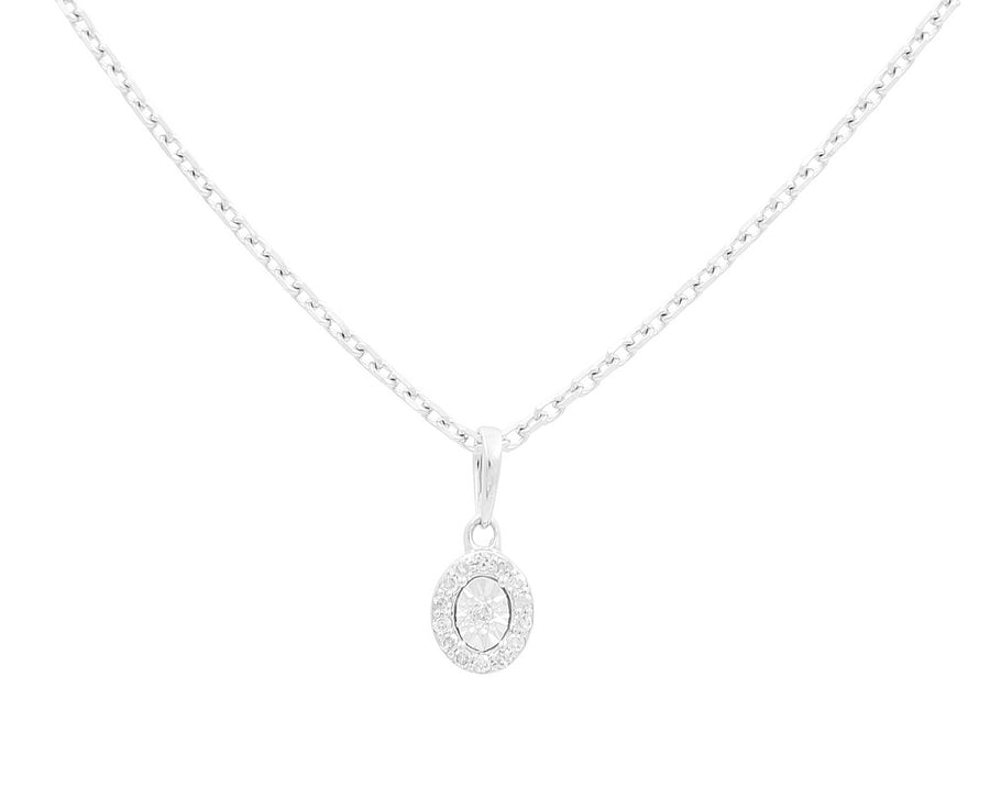 White Gold Necklace with Oval Pendant 10K with 0.06Tw Round Diamonds