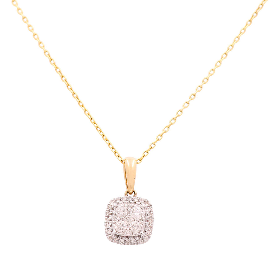 Yellow Gold Necklace with Two Tone White/Yellow Square Pendant 10K with 0.37Tw Round Diamonds