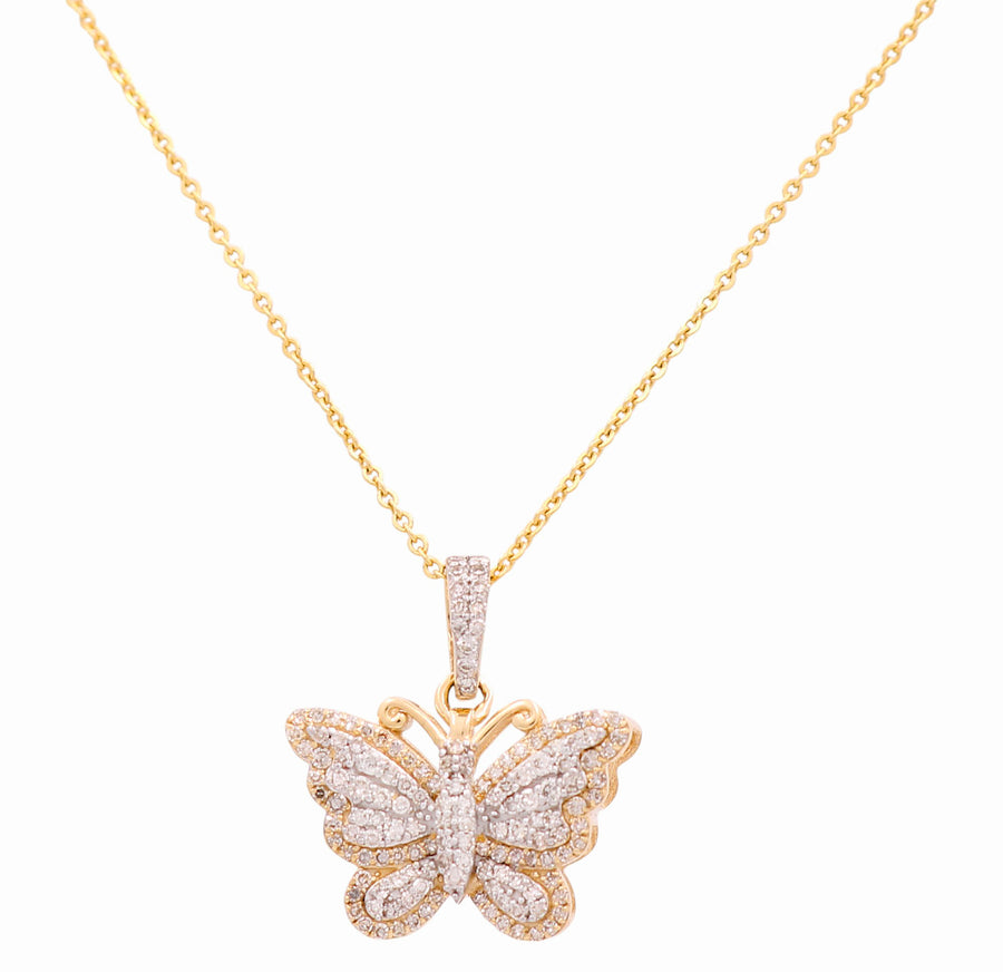 Yellow Gold Necklace with Butterfly Pendant 10K with 0.37Tw Round Diamonds