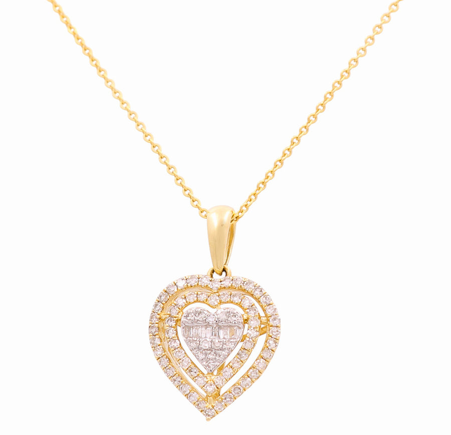 Yellow Gold Necklace with Heart Diamond Pendant 10K with 0.37Tw Round Diamonds