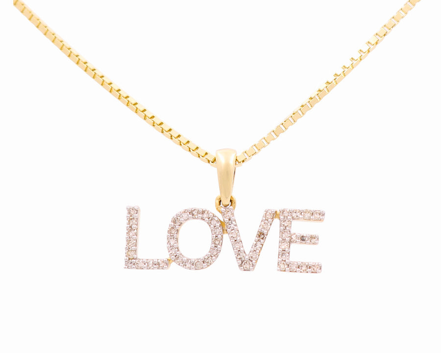 Yellow Gold Necklace with Love Pendant 10K with 0.20Tw Round Diamonds