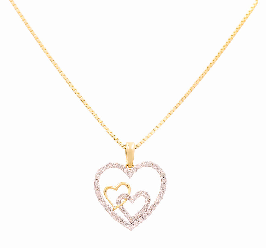 Yellow Gold Necklace with Heart Diamond Pendant 10K with 0.37Tw Round Diamonds