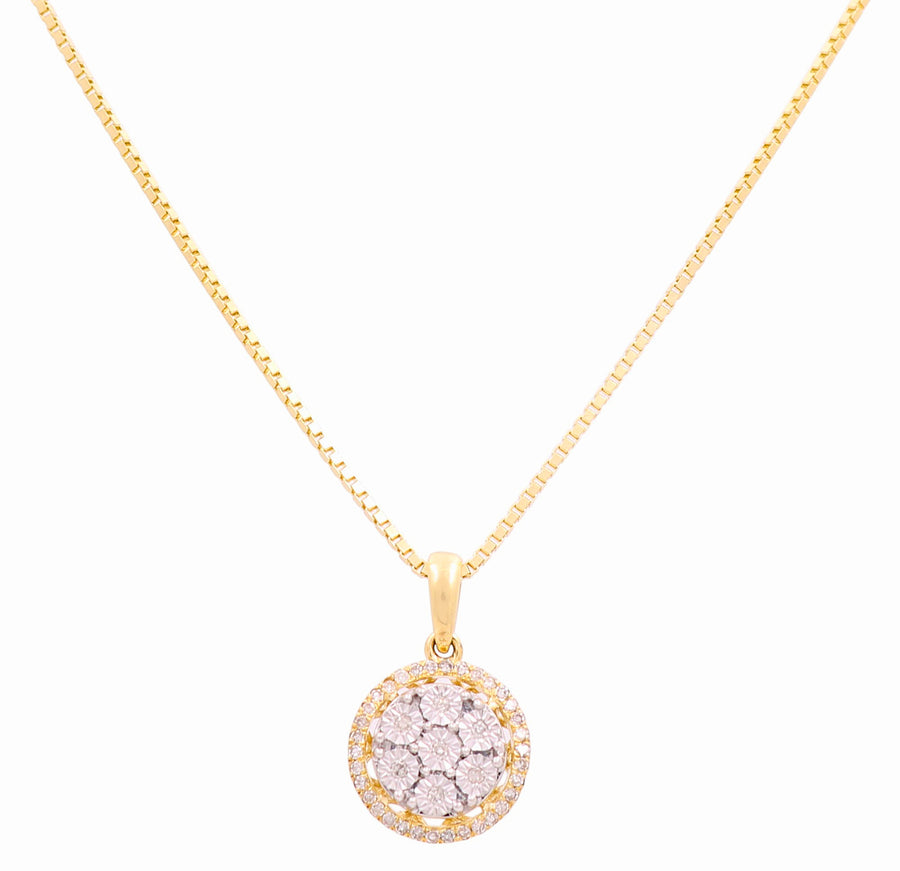 Yellow Gold Necklace with Two Tone White/Yellow Round Diamond Pendant 10K with 0.16Tw Round Diamonds