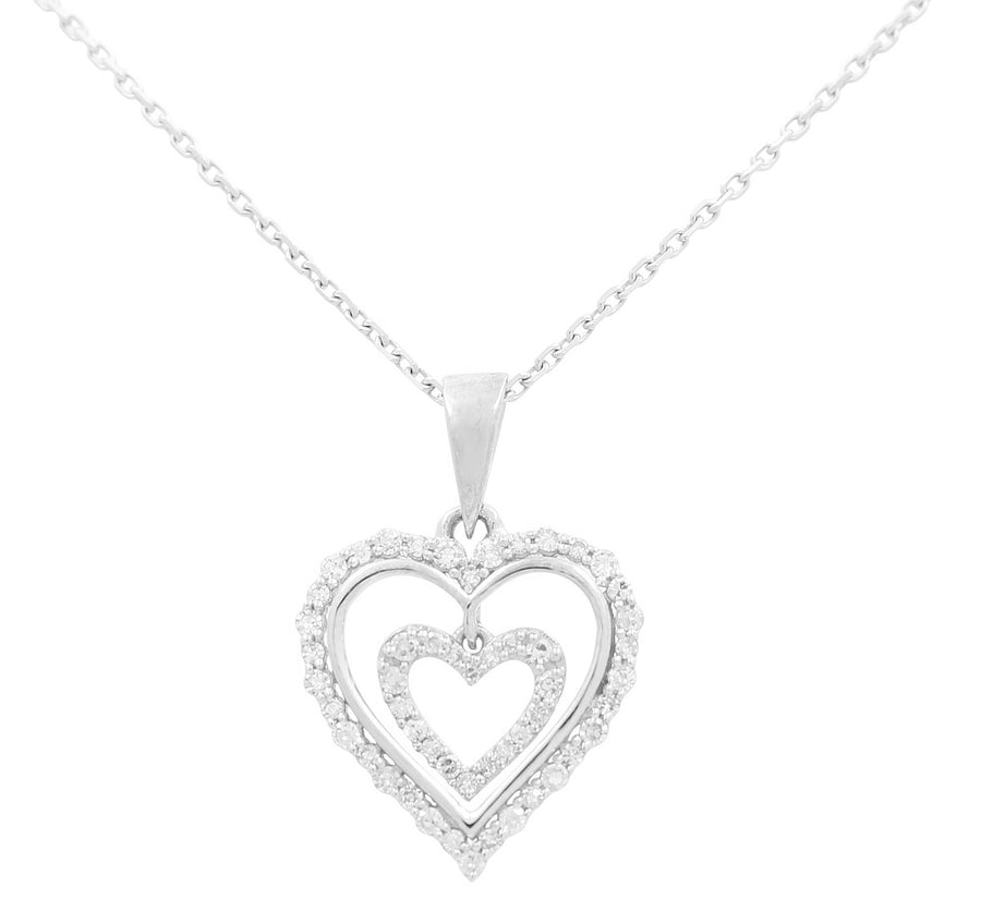 White Gold Necklace with Heart Diamond Pendant 10K with 0.25Tw Round Diamonds