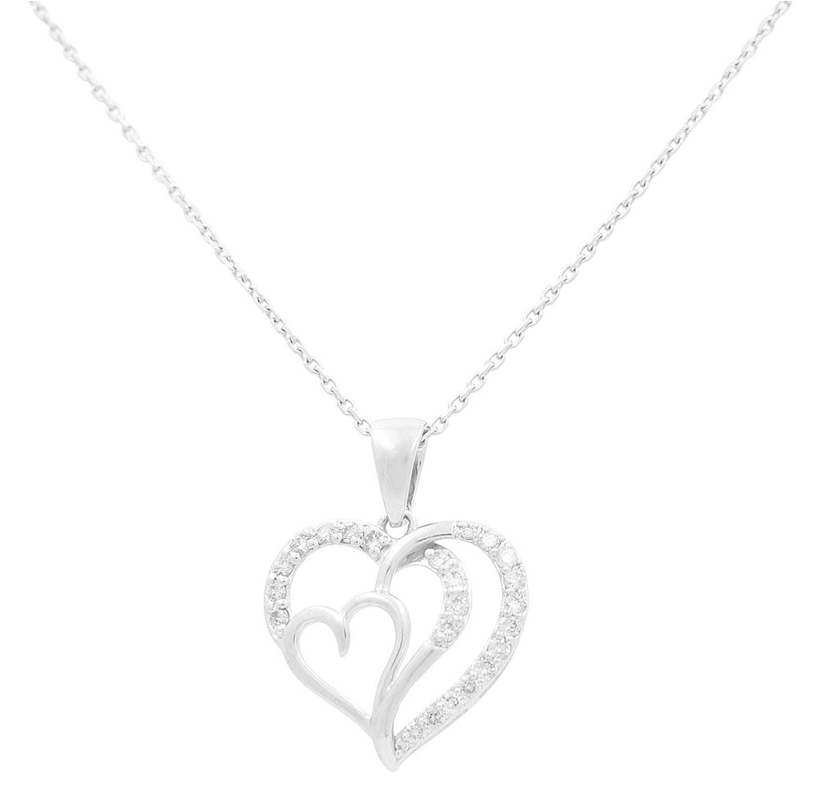 White Gold Necklace with Heart Diamond Pendant 10K with 0.33Tw Round Diamonds