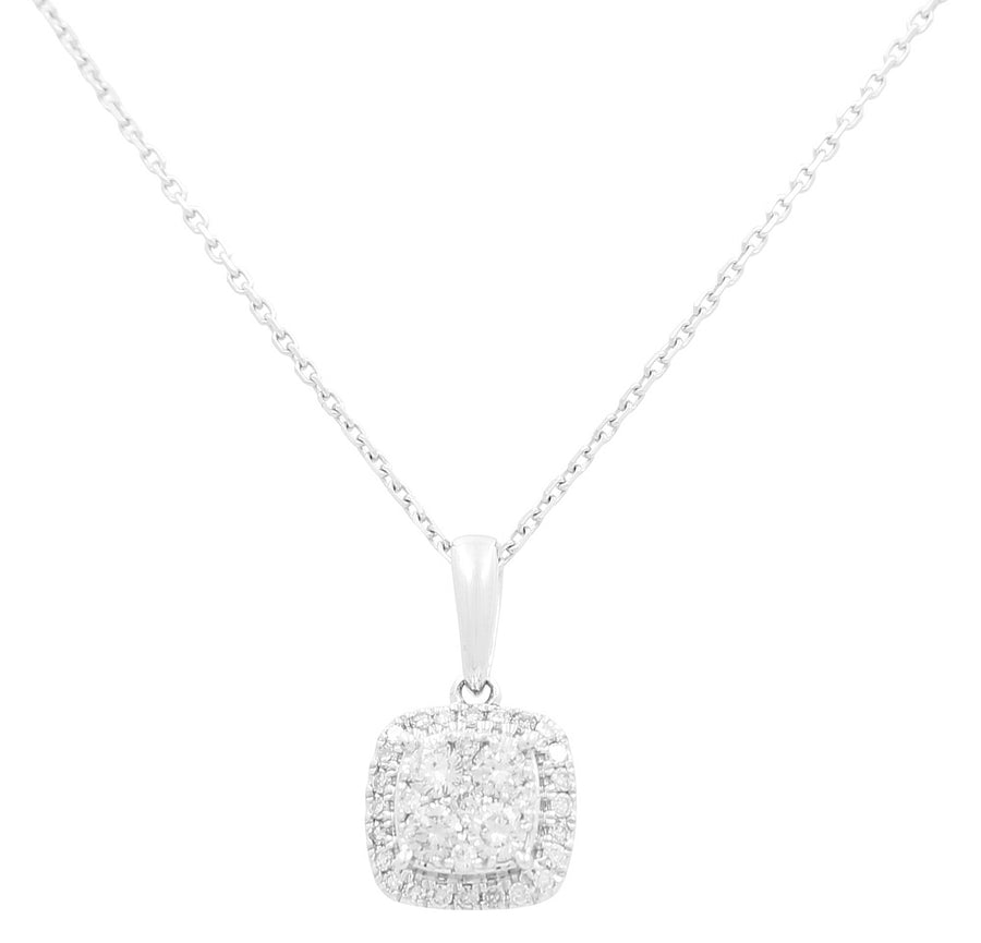 White Gold Necklace with Square Diamond Pendant 10K with 0.37Tw Round Diamonds