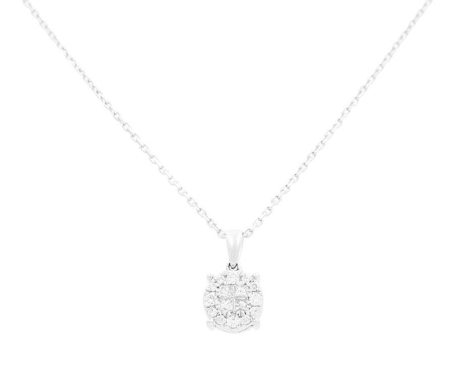 White Gold Necklace with Cluster Diamond Pendant 14K with 0.25Tw Round Diamonds