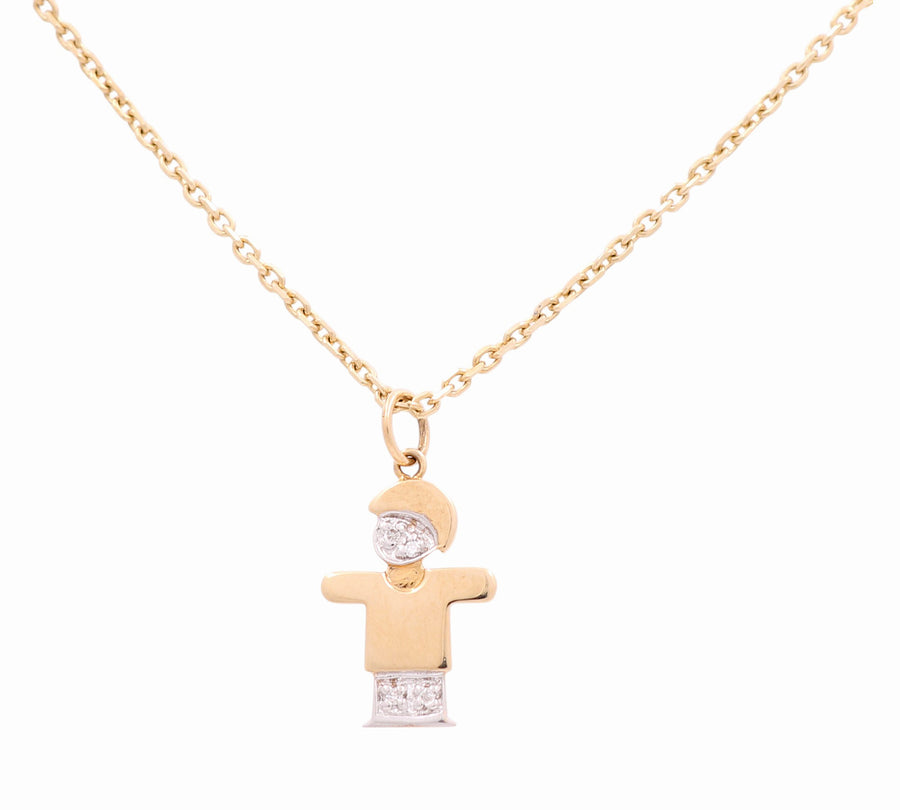 Yellow Gold Necklace with Boy Pendant 14K with 0.02Tw Round Diamonds