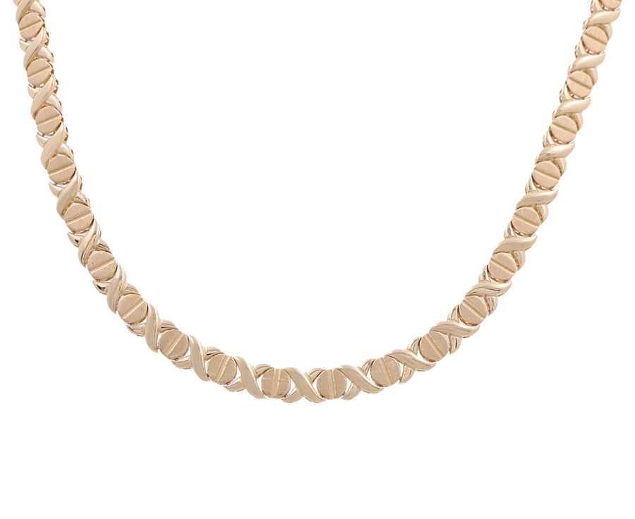 A Yellow Gold 14k Fashion Necklace by Miral Jewelry, featuring a gold twisted rope chain, elegantly displayed on a white background.