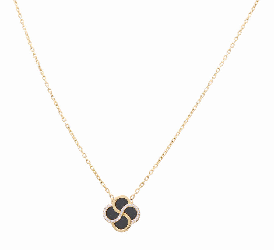 14 k Yellow Gold Black Flower Women's Necklace