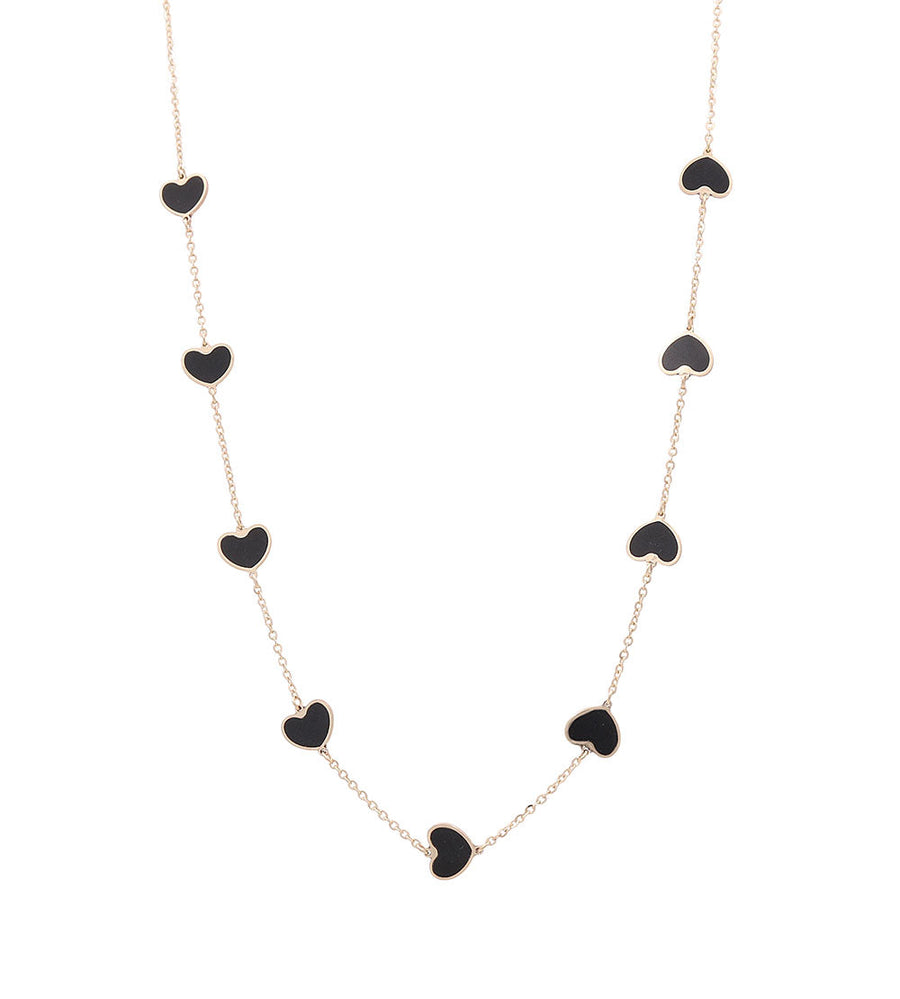 14K Yellow Gold Fashion Black Hearts  Women's Necklace