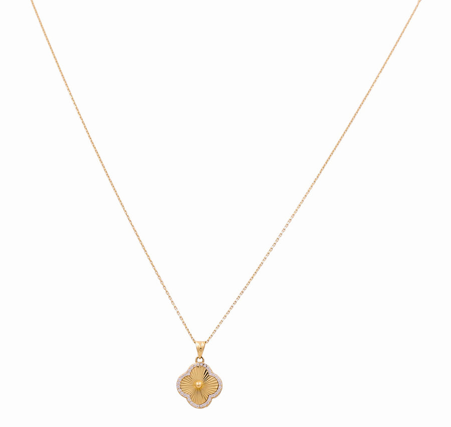 14 k Yellow Gold  Clover with Cz Women's Necklace