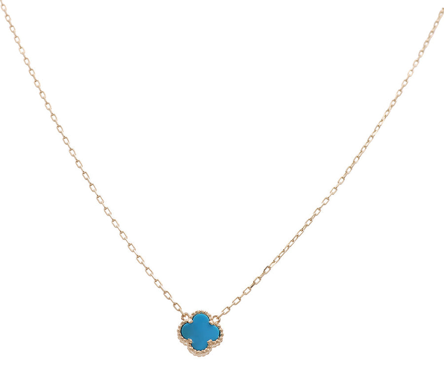 14K Yellow Gold Fashion Blue Flower Women's Necklace