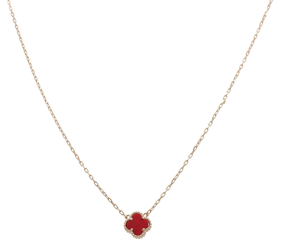 14K Yellow Gold Fashion Red Flower Women's Necklace