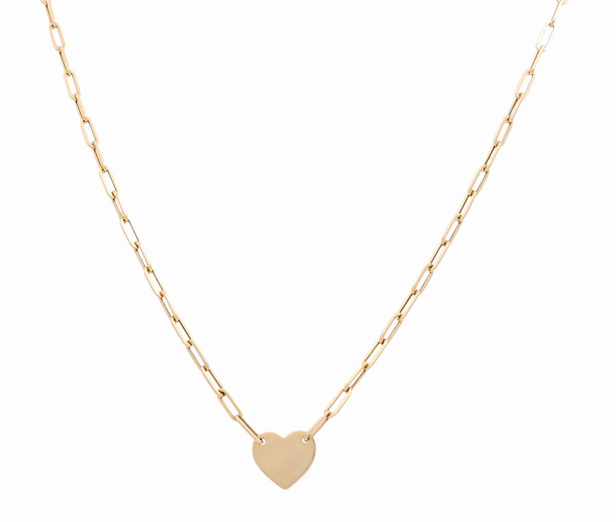 14k Yellow Gold Paper Clip  with Heart Women's Necklace