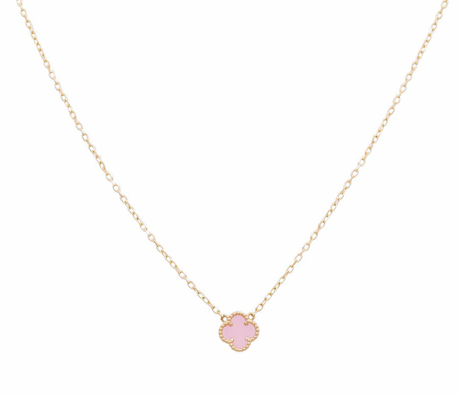 14K Yellow Gold Fashion Flower Pink Women's  Necklace